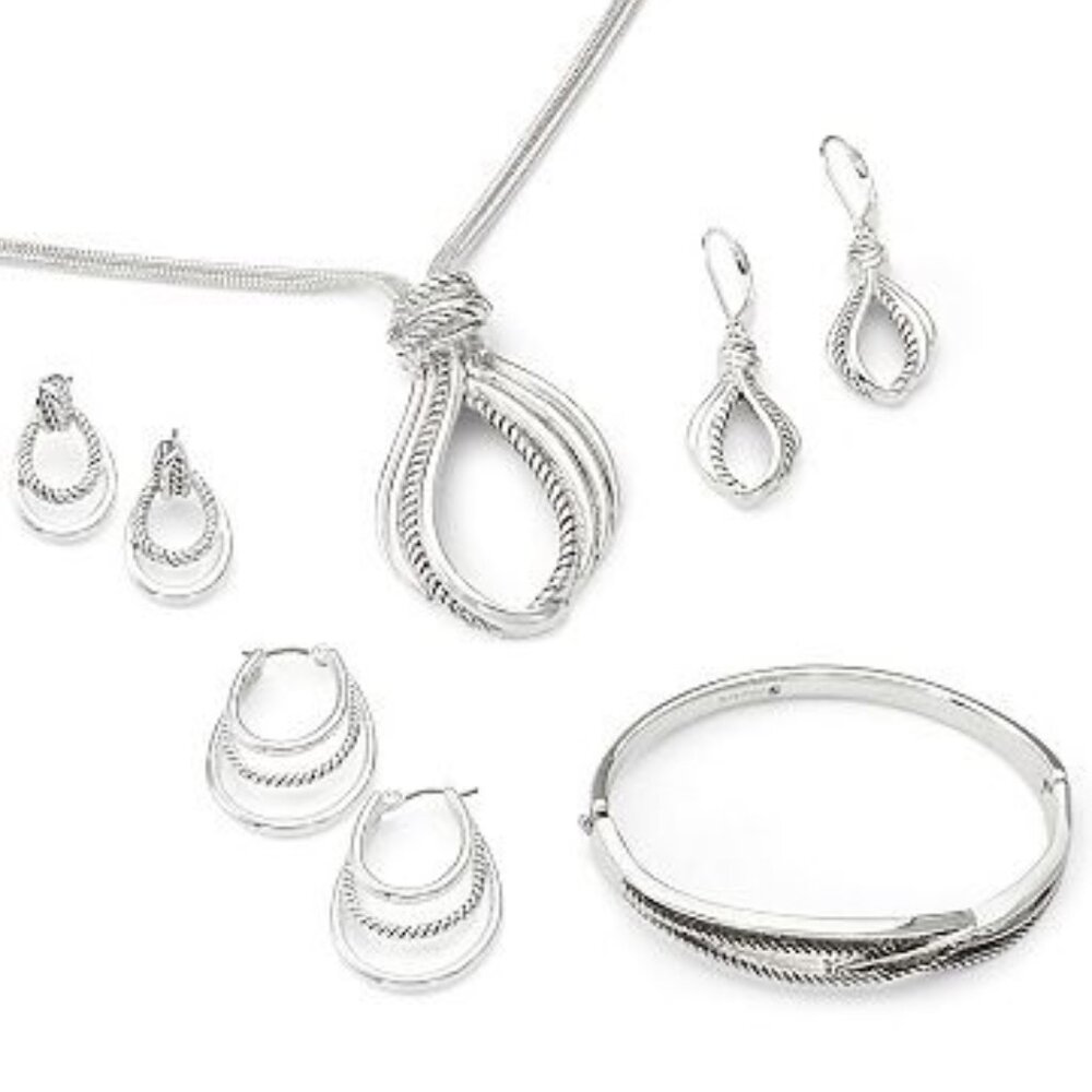 NAPIER Contemporary Silver Smooth & Twisted Texture Door Knocker Earrings**NEW! - Picture 6 of 6